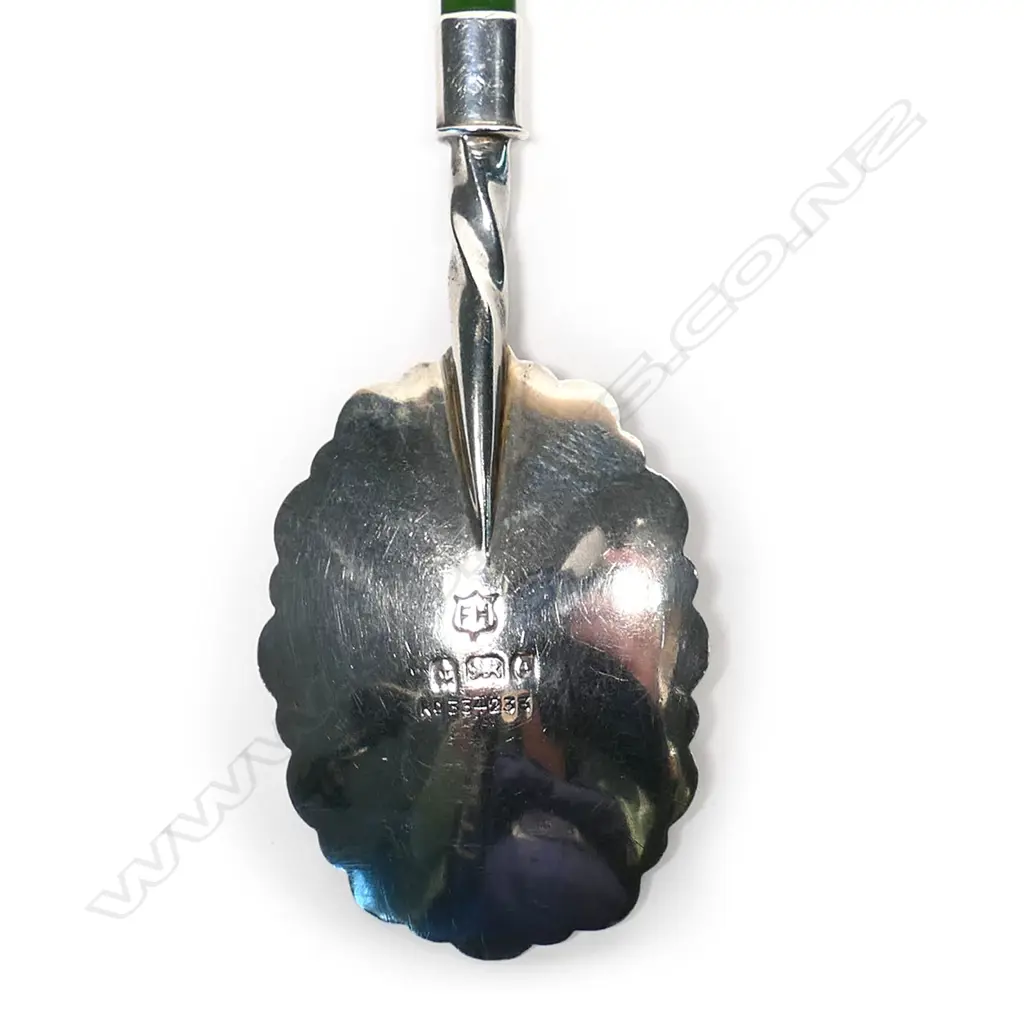 Frank  Hyams (Dunedin) silver and greenstone spoon 1903, Image 1++